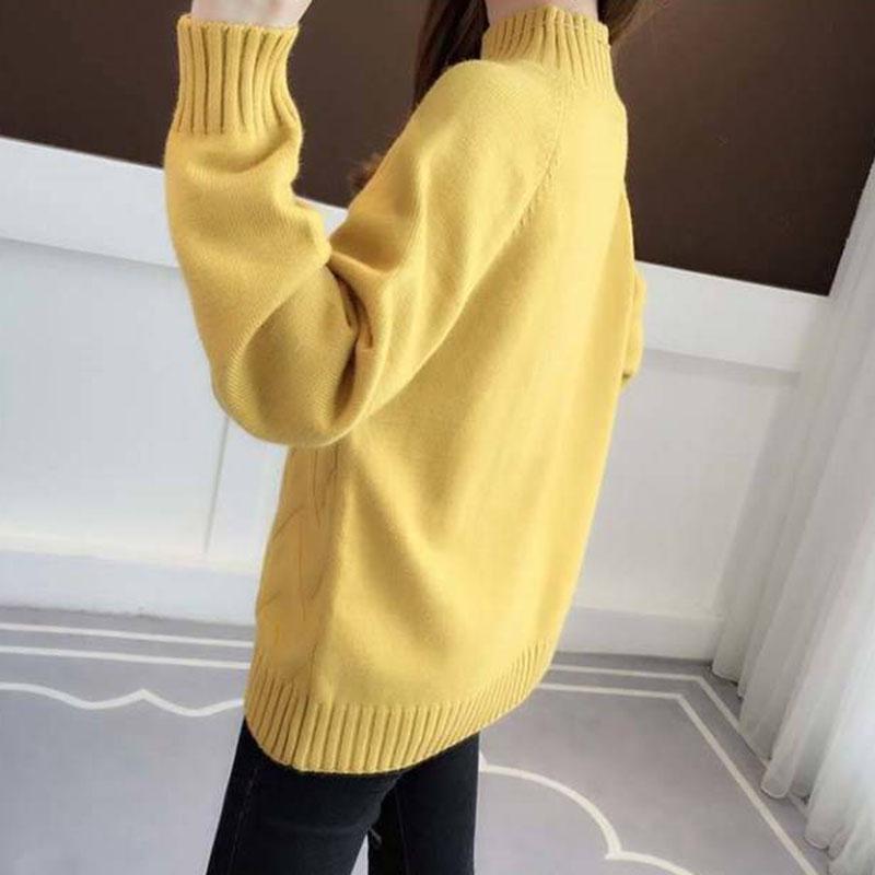 Pofulove Women Thick Loose Pullover Female Jumpers Long Sleeve Pull Femme Casual Knitted Sweater Red