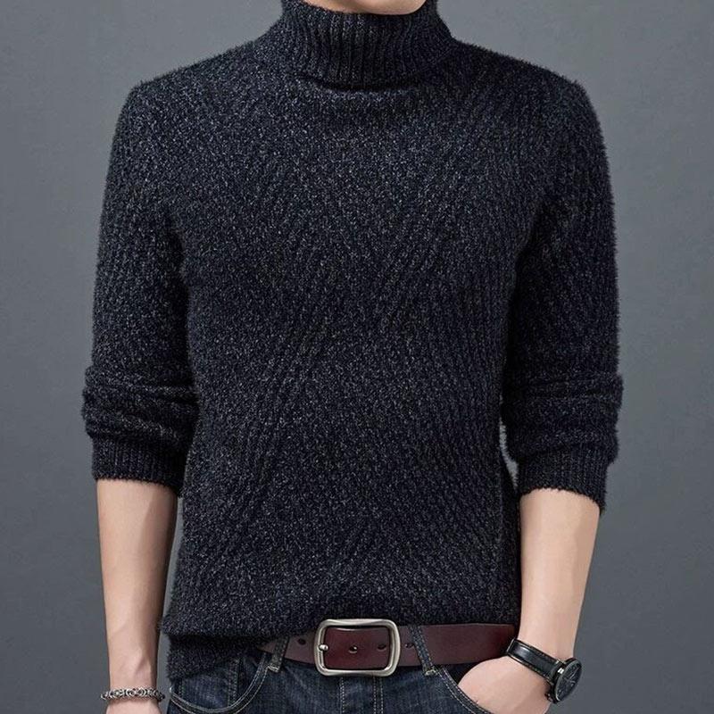 Men's Turtleneck Sweater Autumn and Winter Thickening Warm Bottoming Shirt Slim Fit All-match Youth Knitted Sweater