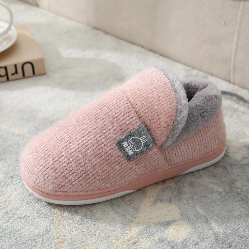 Bag Heel Cotton Shoes with Rabbit Ears TPR Two-tone Bottom Plush Slippers