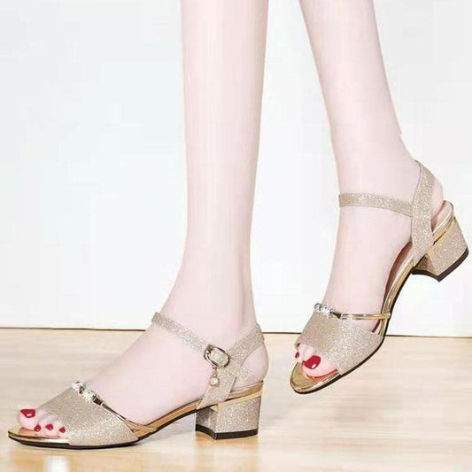 Women's Summer Mid-heel Sandals All-match Fashionable Women's Shoes with Thick Heels Korean Style Open Toe Buckle Women's High Heels