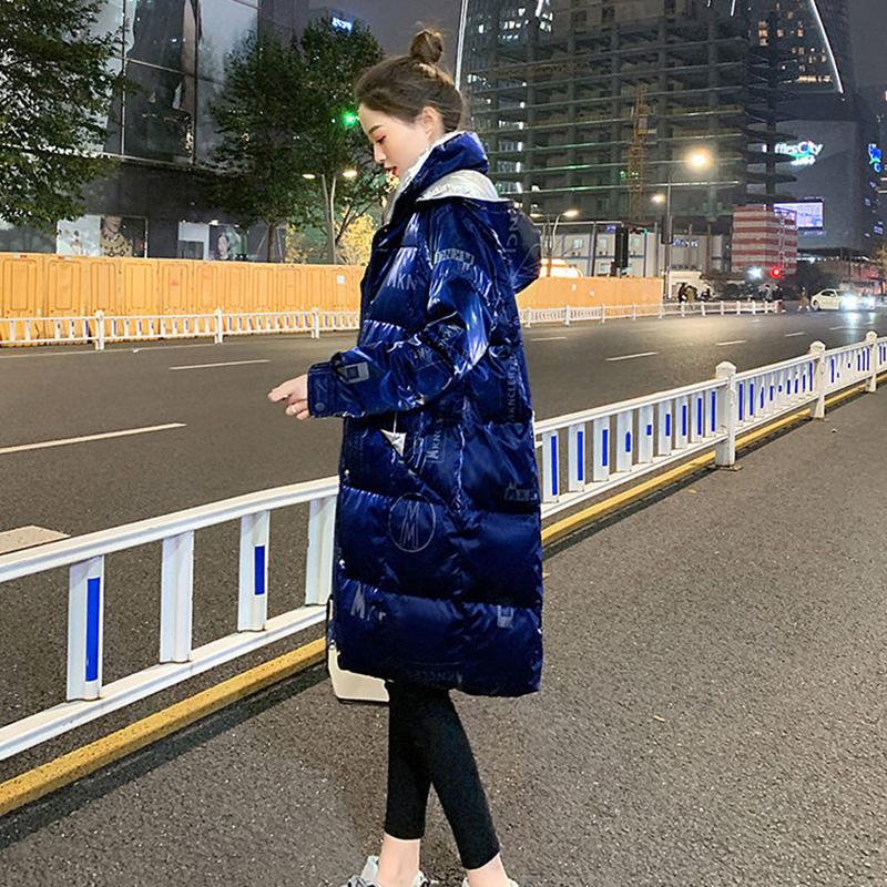 Women's Down Padded Jacket Bright Face Wash-free Loose Loose Mid-length Women's Thick Padded Jacket Jacket Stand Collar Hooded Loose Padded Jacket