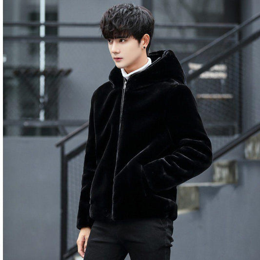 Winter High-end Warm Men's Meal Imitation Fur Mink Mink Casual Hooded Jacket Imitation Thick Mink Coat Men Parka Coat