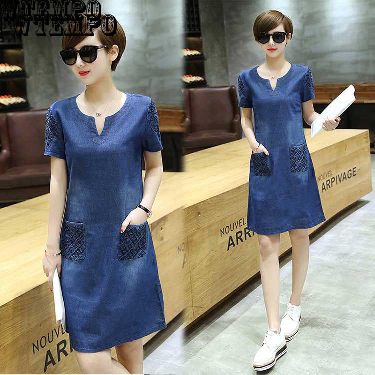 Dress Women Casual Slim V-neck Office Shirt Jeans Plus Size Vestidos Robe S-2xl