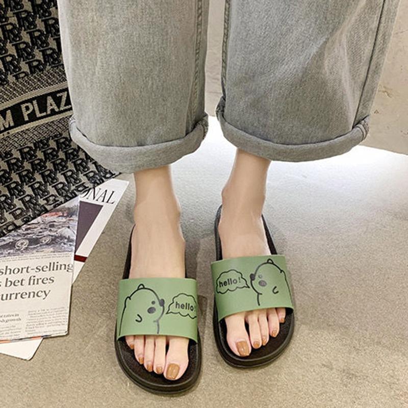 Korean Style Slippers Female Summer Wear Student Cute Bear Home Bathing Non-slip Soft Bottom Sandals and Slippers