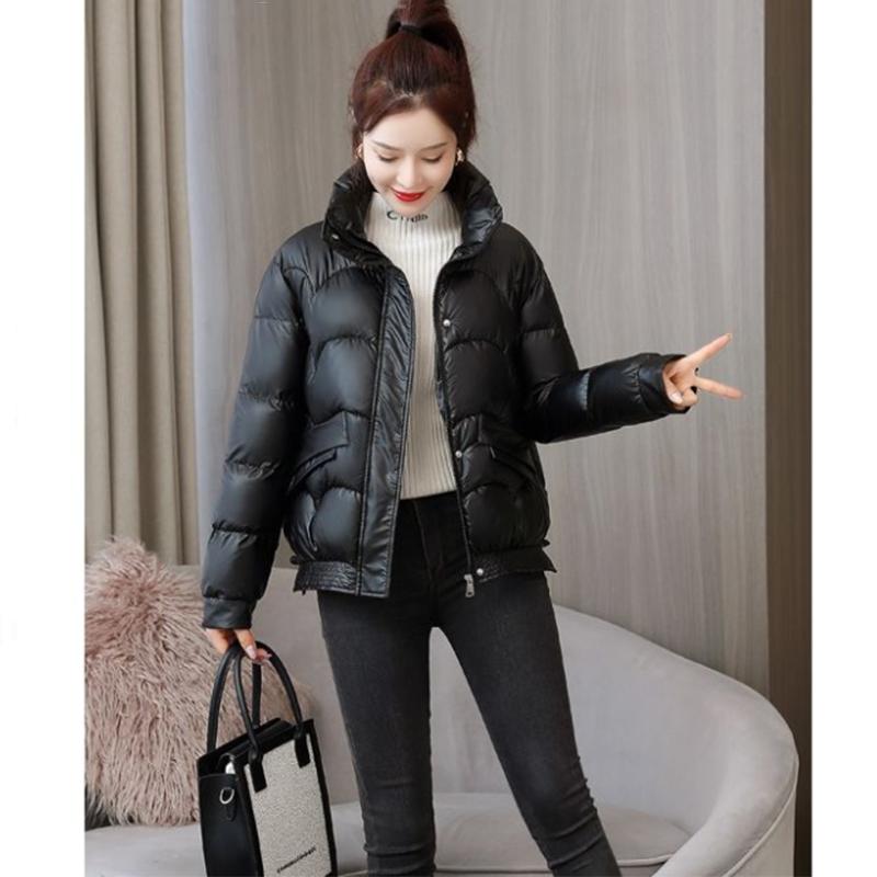 Glossy Short Women's Down Jacket Winter Korean Style Loose Cotton Clothes Casual Stand-collar Cotton Bread Jacket