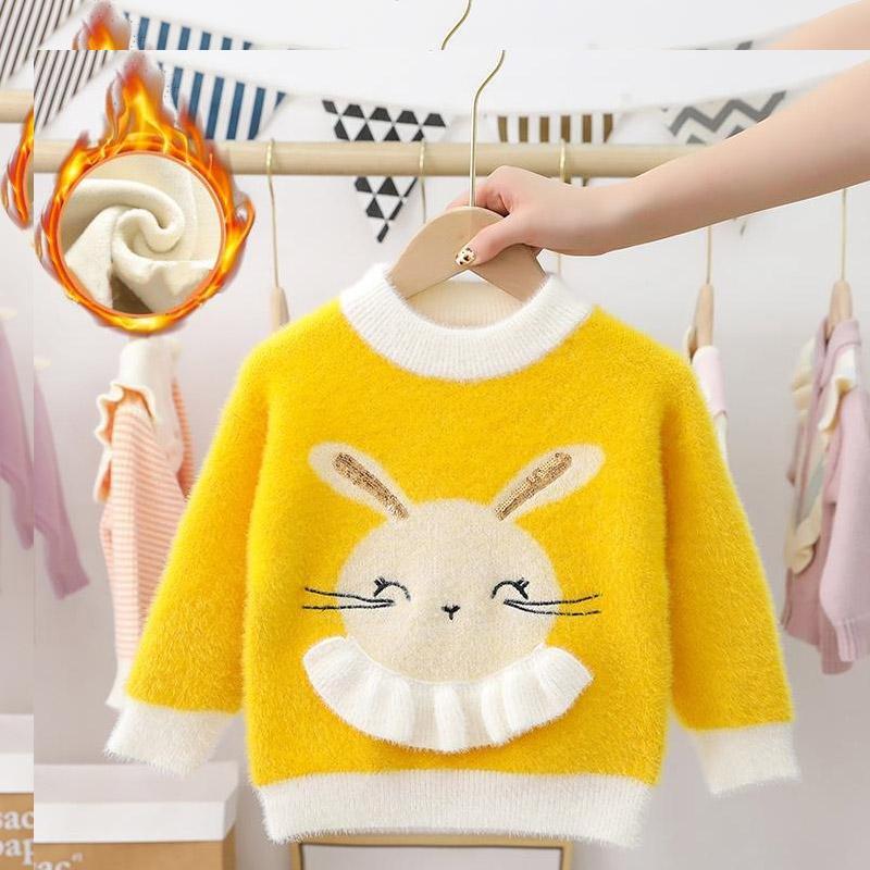 Children's Sweater, Mink Velvet, Foreign Style Baby Round Neck Pullover Bottoming Shirt, Girl's Baby Plus Velvet Sweater, Autumn and Winter Clothing