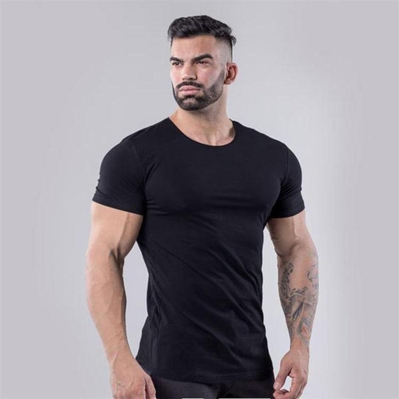 Oversized T-shirt Slim Tees Stretch Shirts Muscle Pullover Casual Undies Half Sleeve Overshirt Solid Color Top Men Clothing