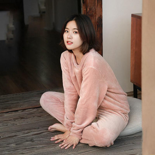 Winter Coral Fleece Women's Pajamas Keep Warm Cute Student Flannel Long Sleeves Can Be Worn Outside Home Clothes