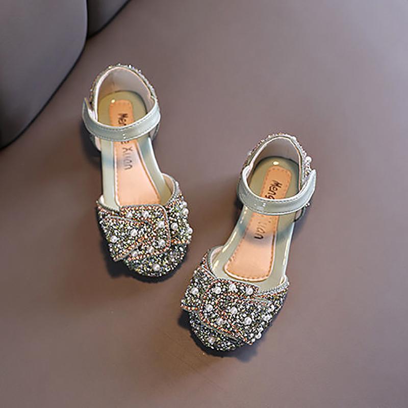 Girls Princess Shoes Non-slip Spring and Autumn Rhinestone Pearl Leather Shoes Children's Shoes Korean Soft Sole Baby Shoes