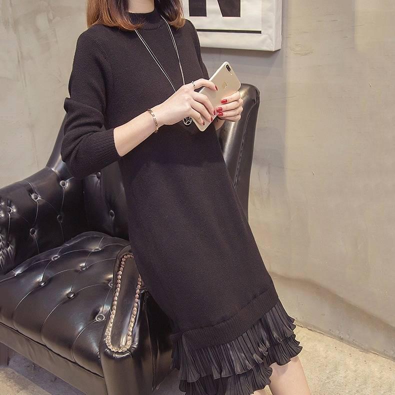 Autumn Winter Women Knitted Dress Turtleneck Sweater Dresses Lady Slim Long Sleeve Bottoming Dress