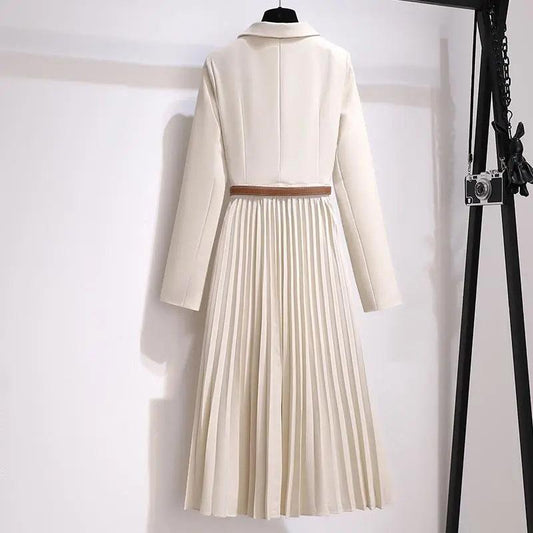 Autumn French Fake Two-piece Suit Dress Feminine Temperament Mid-length Pleated Skirt Ladies Elegant Long-sleeved Slim Skirt