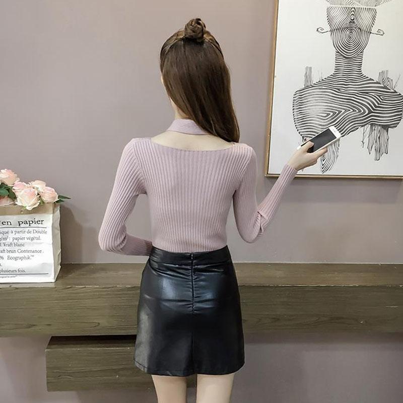 Autumn and Winter Hanging Neck Casual Sweater Retro Scottish Style Top V-neck Thin Women's Bottoming Shirt