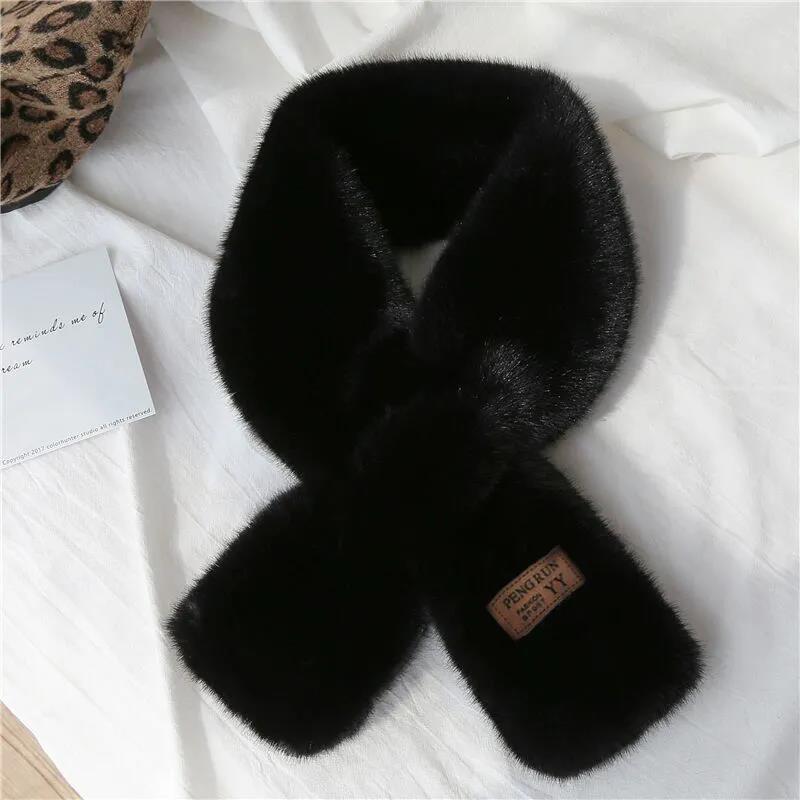 Korean Version Fashion Solid Color Labelling Scarf Women's Winter Imitation Rabbit Fur Plush Scarf