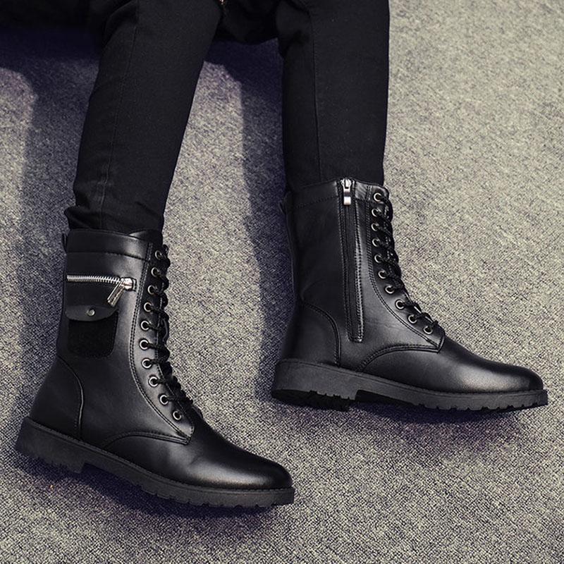 Autumn and Winter Martin Boots Men Plus Velvet Outdoor High-top Black Pu Leather Boots Vintage Work Boots