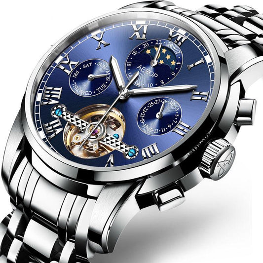 Luxury Business Machinery Tourbillon Men's Watch Calendar Week Male Automatic Wristwatch All Steel