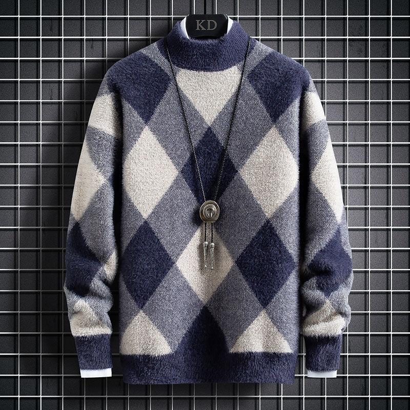 Autumn Winter Men's Imitation Mink Velvet Sweater Tops Male Students Warm Pullovers Loose Casual Knitted Tops