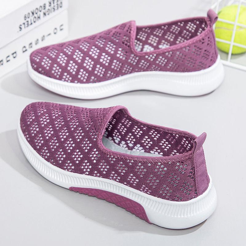 Summer Old Beijing Cloth Shoes Women's Mesh Breathable Casual Shoes Soft Bottom Non-slip Mesh Shoes Flat Bottom One Pedal Mother Shoes