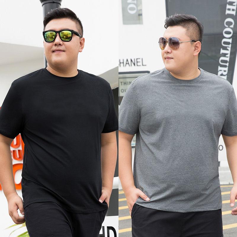 Men's Short-sleeved T-shirt Round Neck Plus Fat Big Size Youth Extra Large Fat Half-sleeved Casual Top T-shirt (2 pieces)