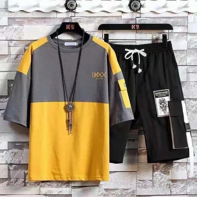 Summer Suit Male Teenager Student Korean Version Handsome Casual Sports Short-sleeved Shorts Boys Clothes Set