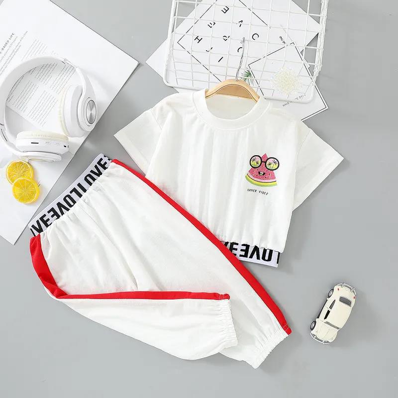 2PCS Children Clothing Set Spring Summer Girls Suits Printing Letter Watermelon Short Sleeve Tops + Pants Clothing Set