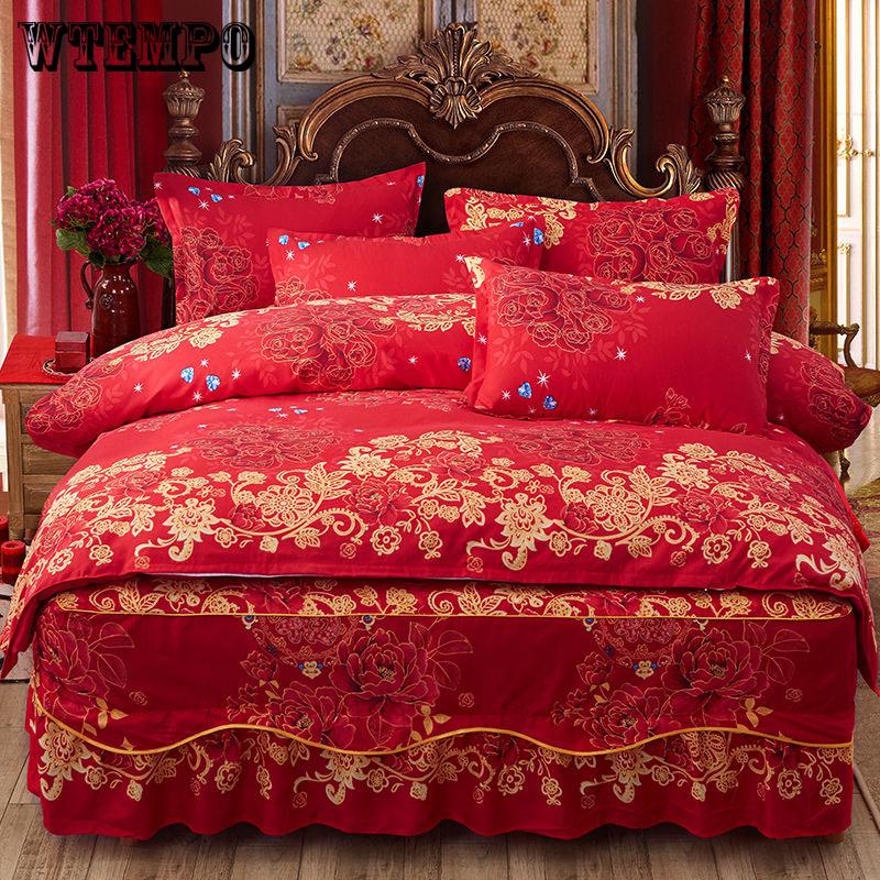 Printing Comforter Family Set Bed Skirt Sheet Microfiber Bedclothes Bedspread