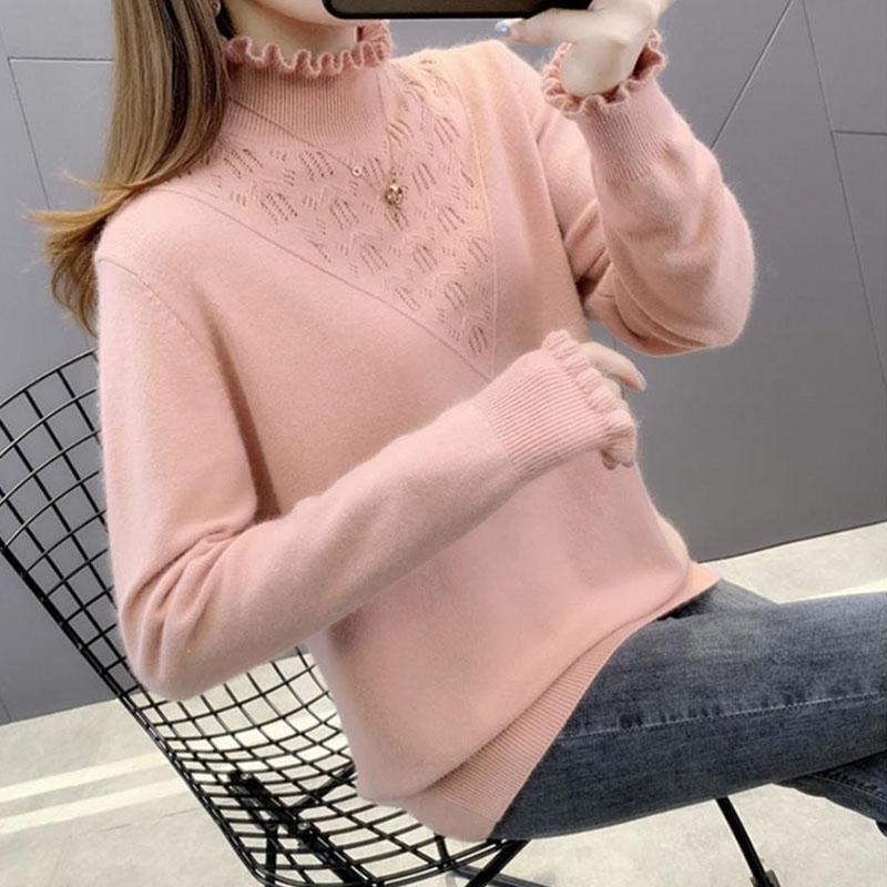 Sweater Autumn/winter Ruffled Half Turtleneck Sweater with Fungus Collar, Women's Bottoming Shirt, Foreign Style