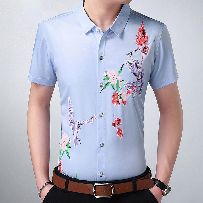 Men's Short-sleeved Slim Shirt Korean Fashion Trend Shirt Casual Business British Hair Stylist Clothes