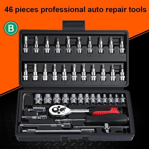 46 Pieces of Multifunctional Ratchet Wrench Socket Set Suitable for Car Bicycle and Motorcycle Repair Tools