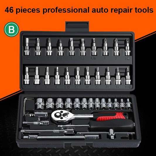 46 Pieces of Multifunctional Ratchet Wrench Socket Set Suitable for Car Bicycle and Motorcycle Repair Tools