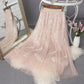 Half-length Skirt Female Four Seasons Can Wear Heavy Beaded Feather Embroidery Three-layer Fabric Mesh Sweet Pleated Fairy Long Skirt