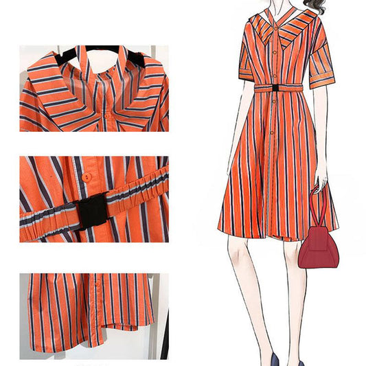 Women Halter Strap Dress Female Summer Skirt V-neck Striped Shirt Dress for Party Office