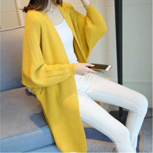 Mid-length Loose Knit Cardigan Batwing Sleeve Outer Sweater Autumn and Winter Fashion Casual Coat