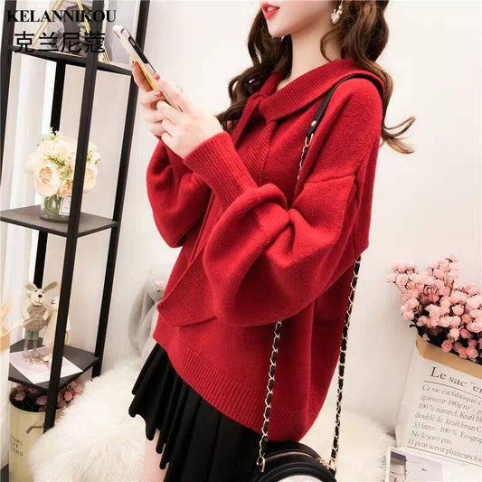 Korean Fashion Ladies Full Sleeve Women Knitting Sweater Solid Pullover and Jumper Loose Sweater