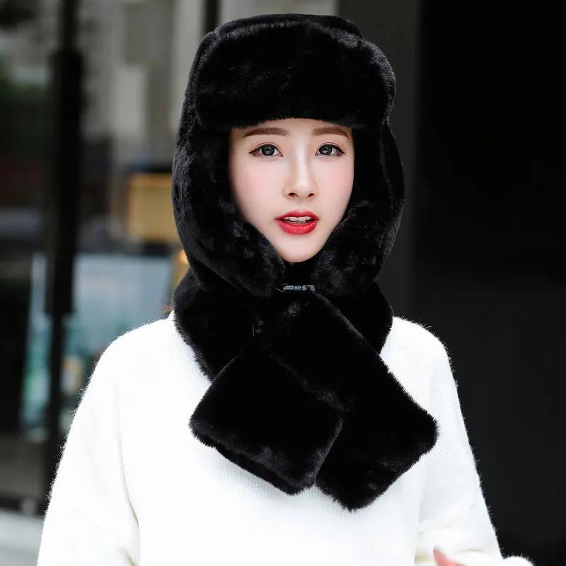 Women's Hat Winter Korean Version Plus Velvet Cold Proof Hat Winter Cycling Ear Protection Thick Windproof Warm Cute Hat Solid Long Ear Cap Fedoras