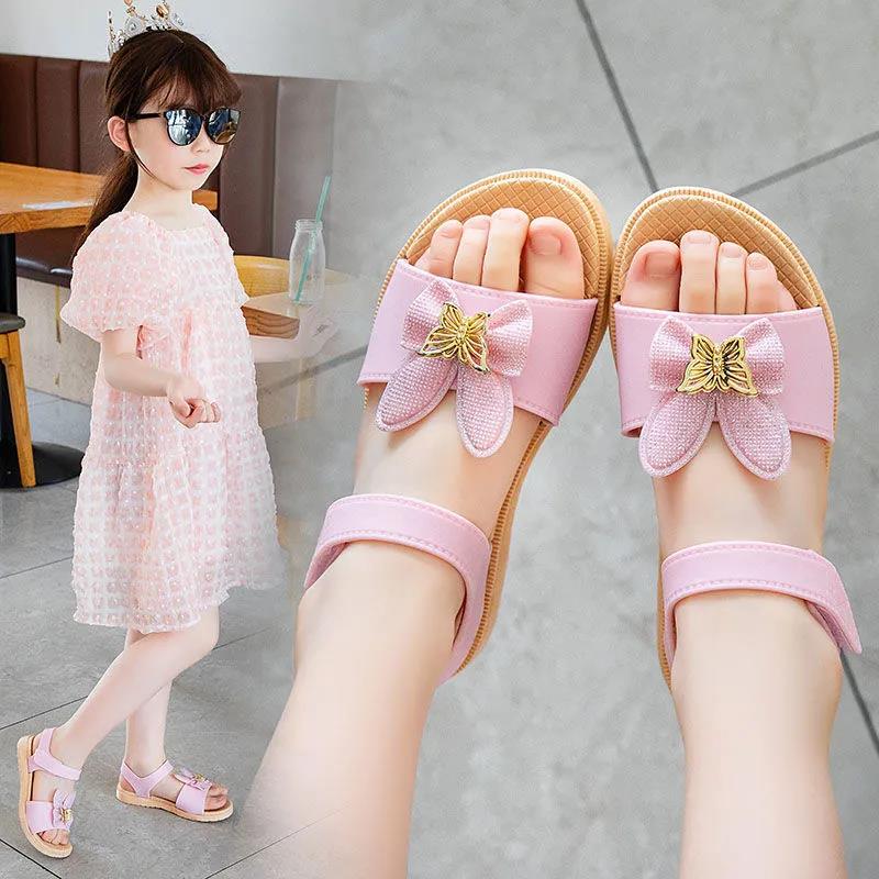 Girl Shoes Butterfly-knot Non-slip Soft Kids Toddler Baby Shoes Summer Korean Children's Girls Princess Open Toe Beach Sandals