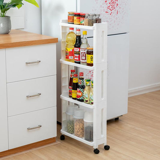 3/4 Layer Kitchen Storage Rack Fridge Side Shelf Removable with Wheels Bathroom Organizer Holder