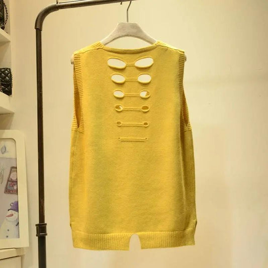 V-neck Knitted Vest Women's Loose All-match Strap Sweater Vest Women's Solid Color Vest Thin Sweater