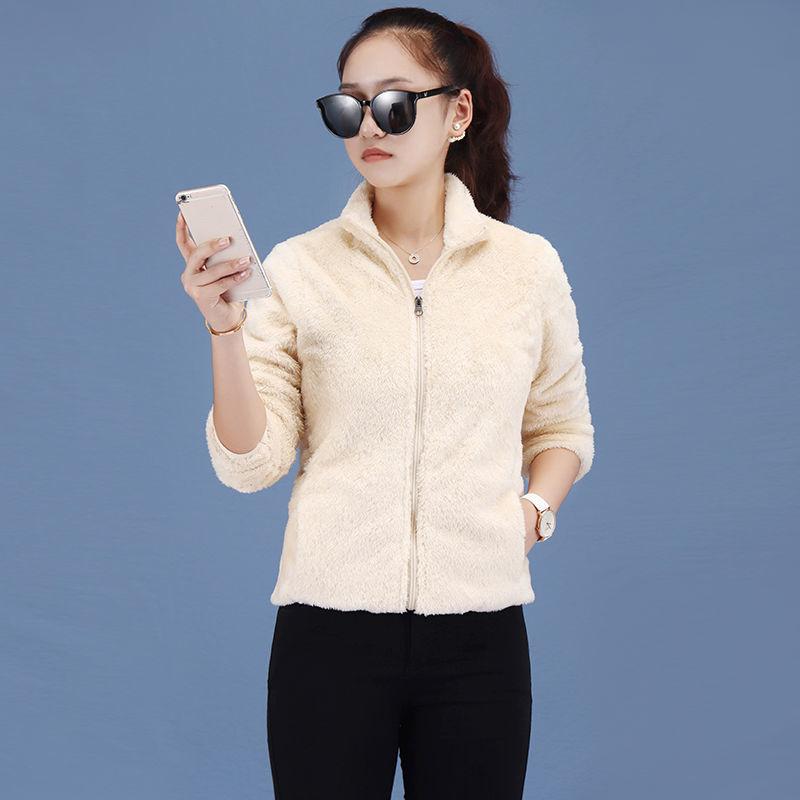 Autumn and Winter Plus Size Jacket Women's Stand-up Collar Plus Velvet Thick Double-sided Coral Fleece Fleece Short 2021 Polar Fleece Sweater