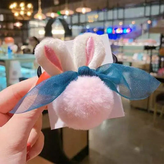 2PCS Girls Hair Rope Tie Ponytail Hair Bands Plush Rabbit Ears Small Hair Ring Hair Ribbons Korea Cute Hair Accessories