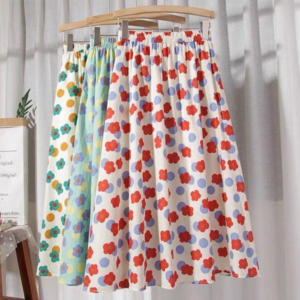 Women Skirts Female Summer Casual A-line Skirt Thin Elastic High Waist Skirts Vintage Loose Long Chiffon Floral Skirt