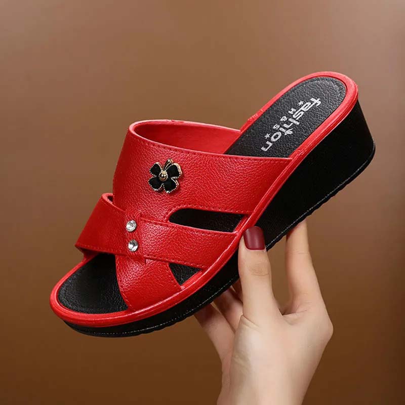 Sandals and Slippers for Women Rhinestones Fish Mouth High Heel Wedge Summer Shoes Non-slip Thick-soled Slippers Comfortable Casual Flip Flops