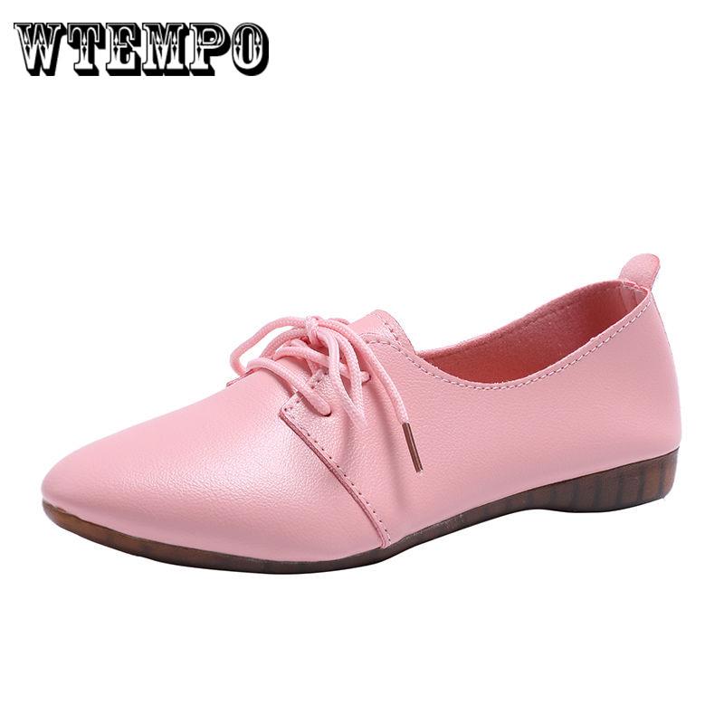 Women's Flats Shoes Ladies PU Leather Shoes Lace Up Non-slip Pointed Loafers