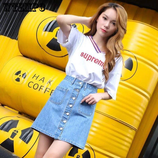 Hole Skirt Women High Waist Irregular Edges Denim Mini Casual Pencil Jeans