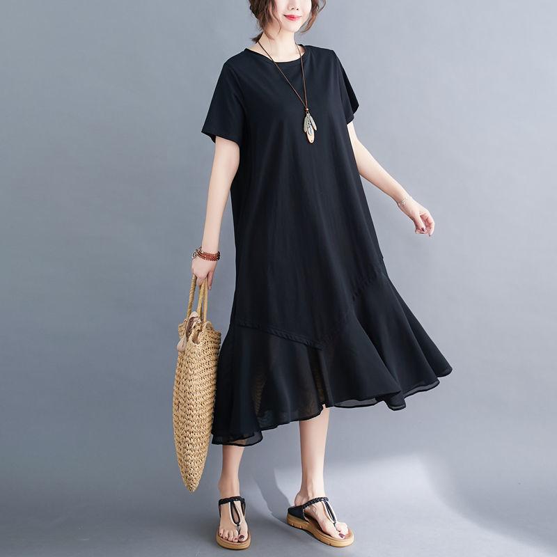 Boho Long Dress for Women O Neck Short Sleeve  Large Hem Beach Long Dress Elegant Women's Dress