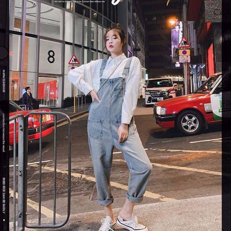 Denim Overalls Female Summer Student Korean Version of Loose Ins Wild Wide-foot Thin Pants