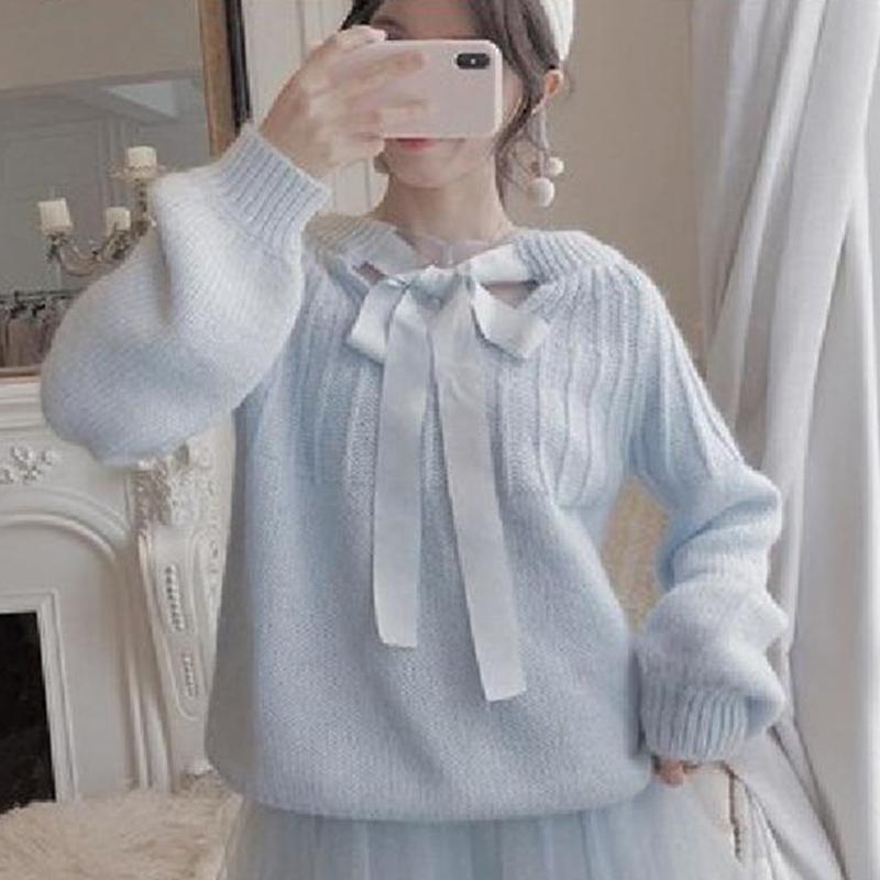 Autumn Winter  Women Fashion Sweater Casual Knitting Sweater Solid Color Mid-length Pullovers Loose Long Sleeve Sweater