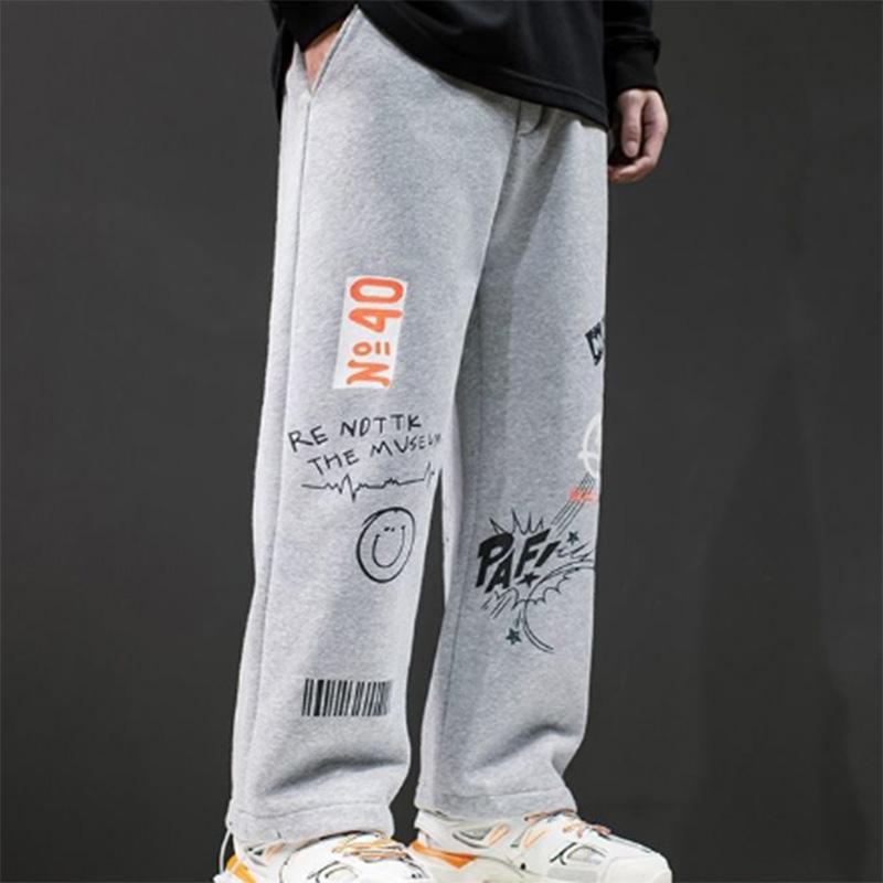 Autumn and Winter Sweat Pants Men's Solid Color Pattern Ins Trend Loose Casual Pants Leggings Drawstring Student Sports Pants