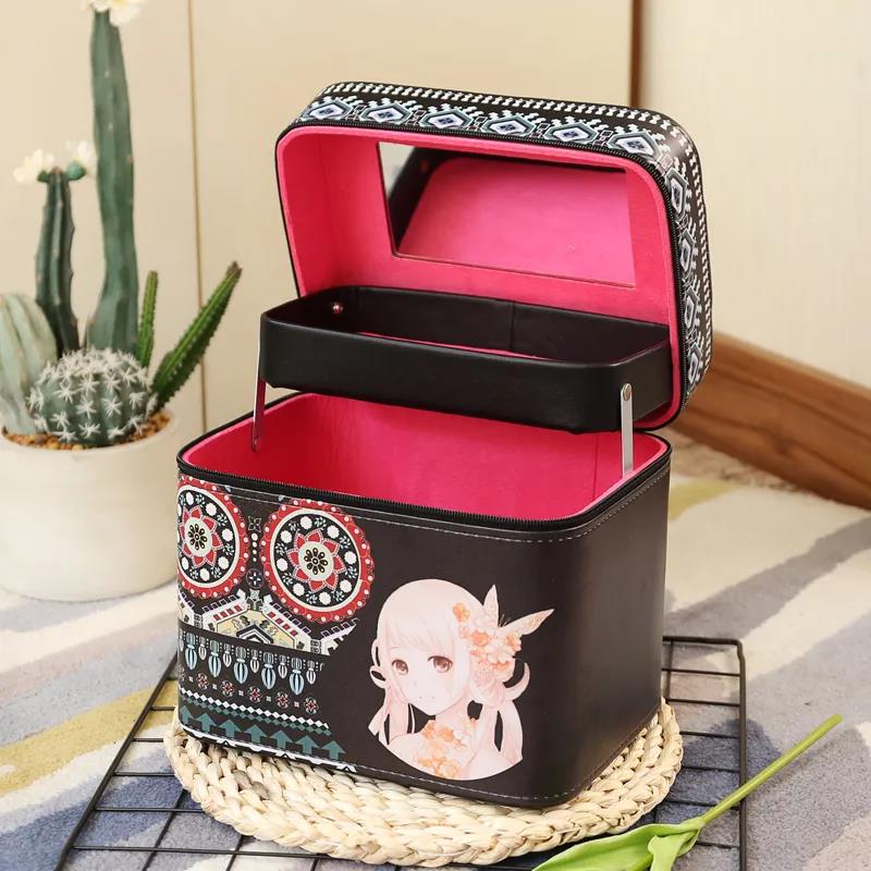 Two-layer Cosmetic Bag Multi-functional Cute Girl Heart Portable Cosmetic Storage Box Large-capacity Cosmetic Box