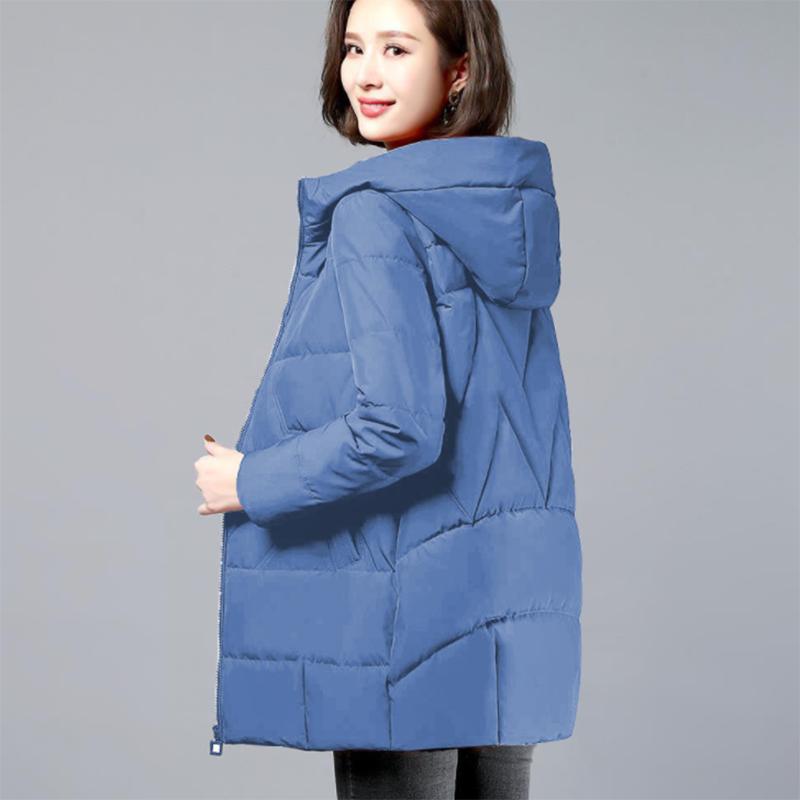 Women's Mid-length Down Jacket Winter Korean Loose Cotton Clothes Casual Hooded Padded Jacket