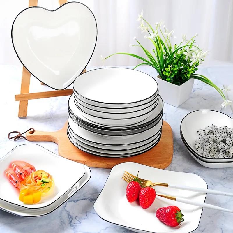 Nordic Style Plate Dish Plate Household Ceramic Dish Plate Creative Fruit Plate Square Dessert Plate Heart-shaped Plate